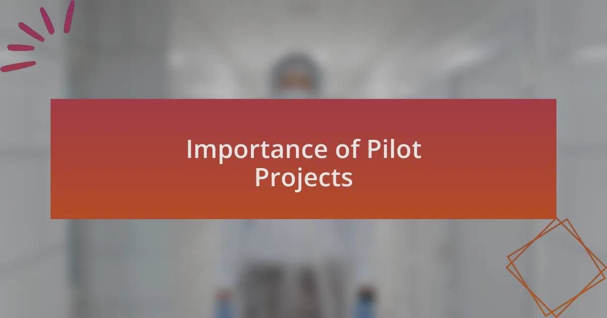 Importance of Pilot Projects